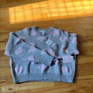 Rue21 Grey Crewneck Sweater with Pink Heart Motif